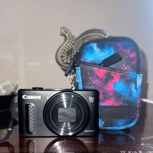 Canon Black Compact Camera with Blue and Pink Galaxy Case - sx610hs